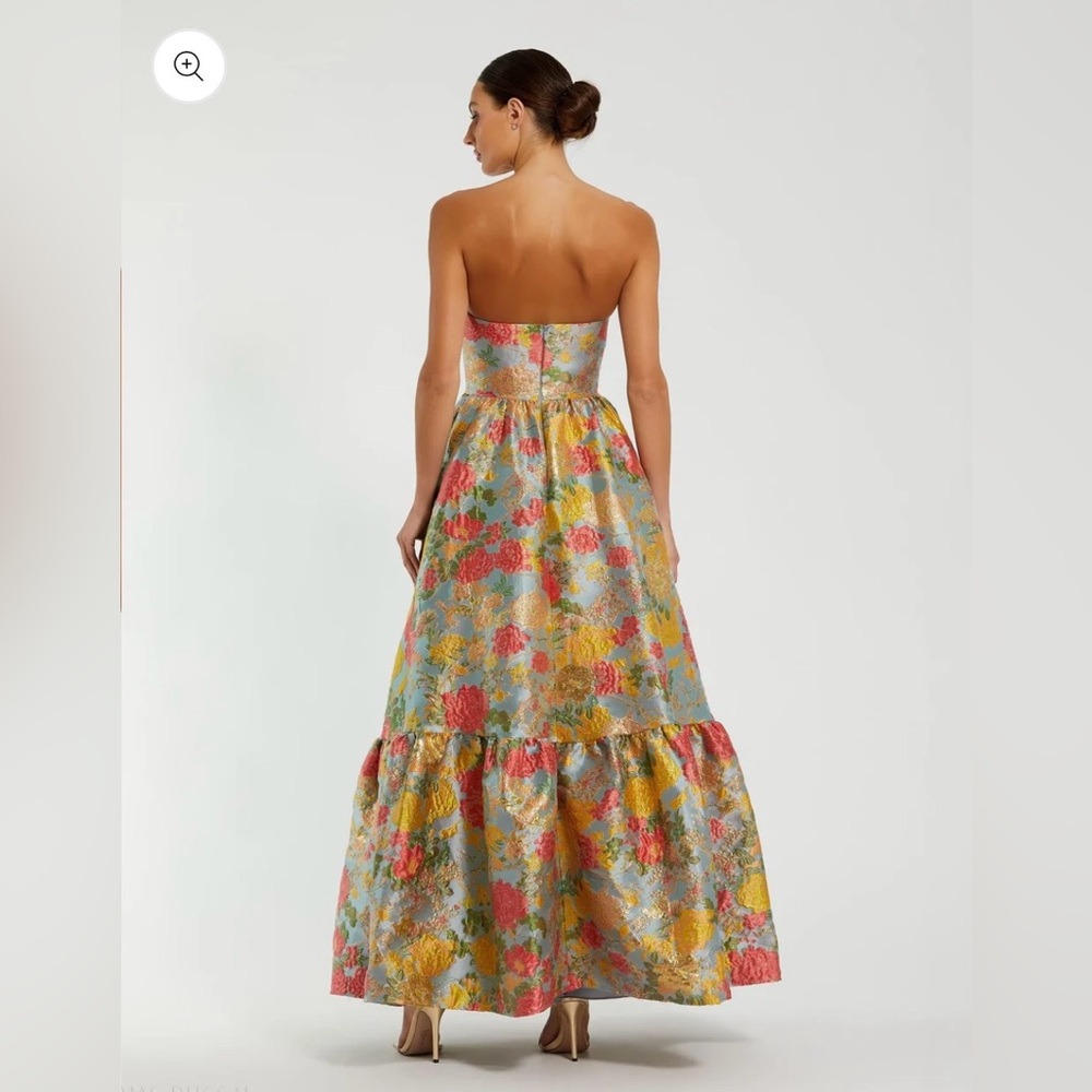 Mac Duggal Multicolor Strapless Floral Brocade Dress with Ruffles size 0 - Picture 3 of 7